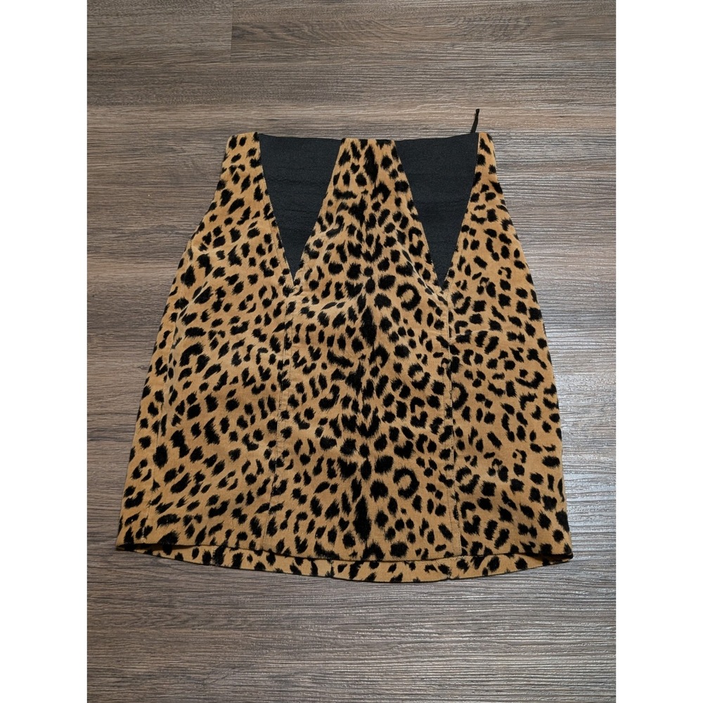 Betsey Johnson Luxe Leopard Print Mini Skirt Petite Tan Black High Waist Zip P